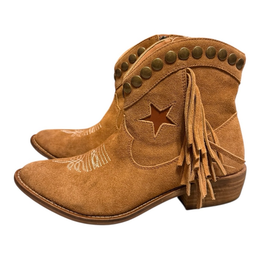Dingo Whiskey Fringe Star Western Ankle Boots Suede Leather 9M Cowgirl Boho - Picture 4 of 11
